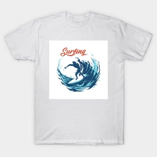 Surfing Man and Big Ocean Wave T-Shirt